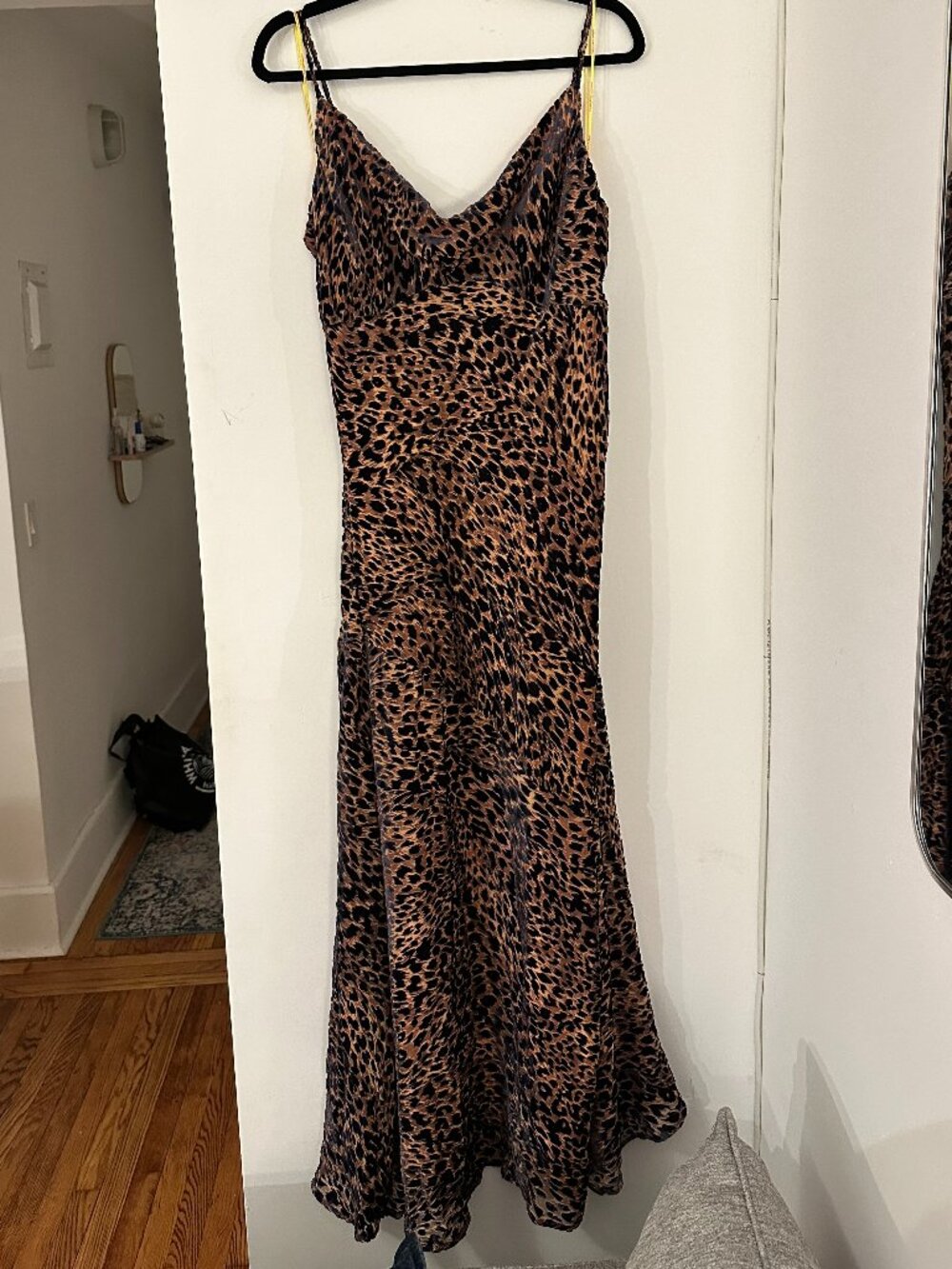 Velvet Leopard Print Cowl Neck Maxi Dress NWT